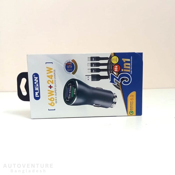 Pugan car fast charger 15A USB 3 in 1 - Image 2