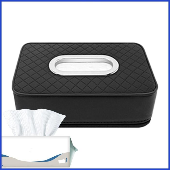 Car Tissue Box Holder Luxury PU Leather Rectangular - Image 3