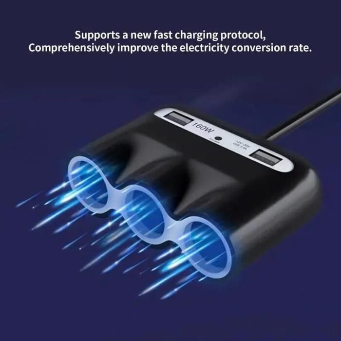 Multifunction Car Sonogo fast Charging Adaptor — 3 Pin Socket 2 USB Port - Image 3