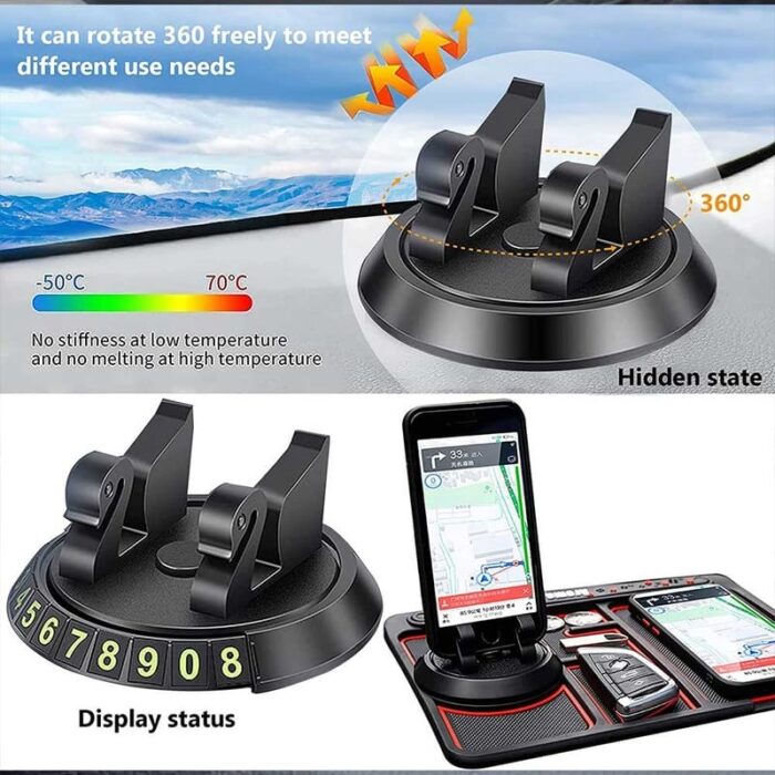 Non-Slip Phone Pad for 4-in-1 Car Multifunctional Mobile Holder, Parking Number Card, Perfume, and Mobile Mat 360 Degree Rotation and Number Plate - Image 7