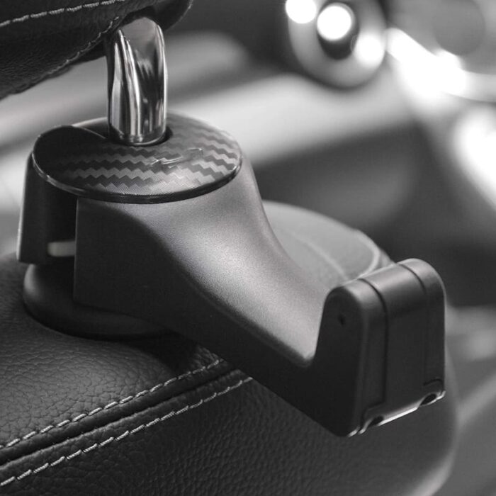 Car Headrest Hook with Phone Holder 2 in 1 | Car back Seat Hooks for Purses and Bags, 360° Rotation-2Pcs Set - Image 4