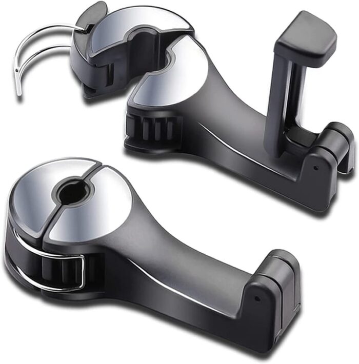 Car Headrest Hook with Phone Holder 2 in 1 | Car back Seat Hooks for Purses and Bags, 360° Rotation-2Pcs Set - Image 2