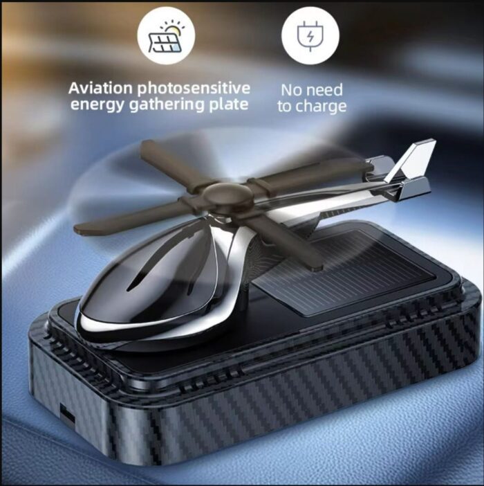 Carbon Luxury Solar-Powered Car Helicopter Showpiece - 2-in-1 Dashboard Decor with Air Freshener - Image 4