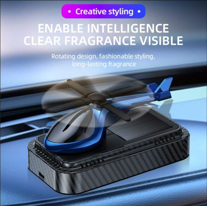 Carbon Luxury Solar-Powered Car Helicopter Showpiece - 2-in-1 Dashboard Decor with Air Freshener - Image 3